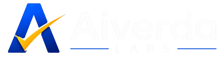 Aiverda Labs official logo with a bold blue gradient letter A intersected by a gold checkmark followed by the Aiverda Labs wordmark on a white background.