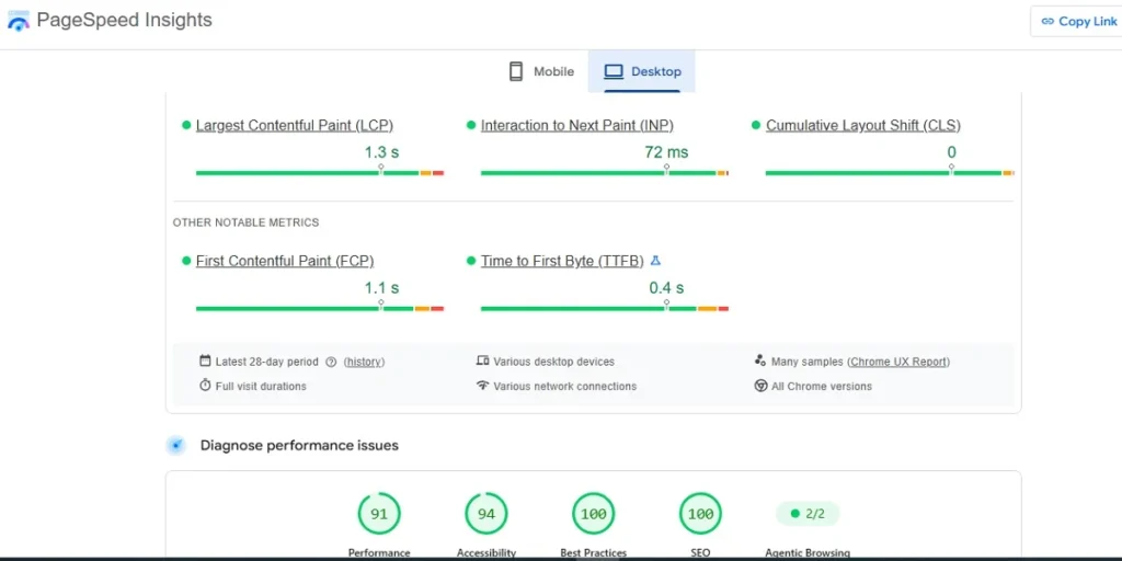 Teal PageSpeed Insights Test
