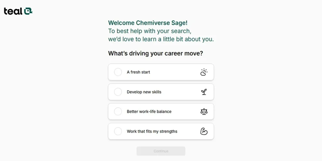 The recorded onboarding flow asked career and job preferences