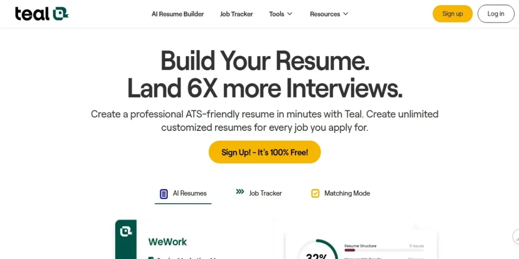 Teal offered Google, LinkedIn, and email signup options