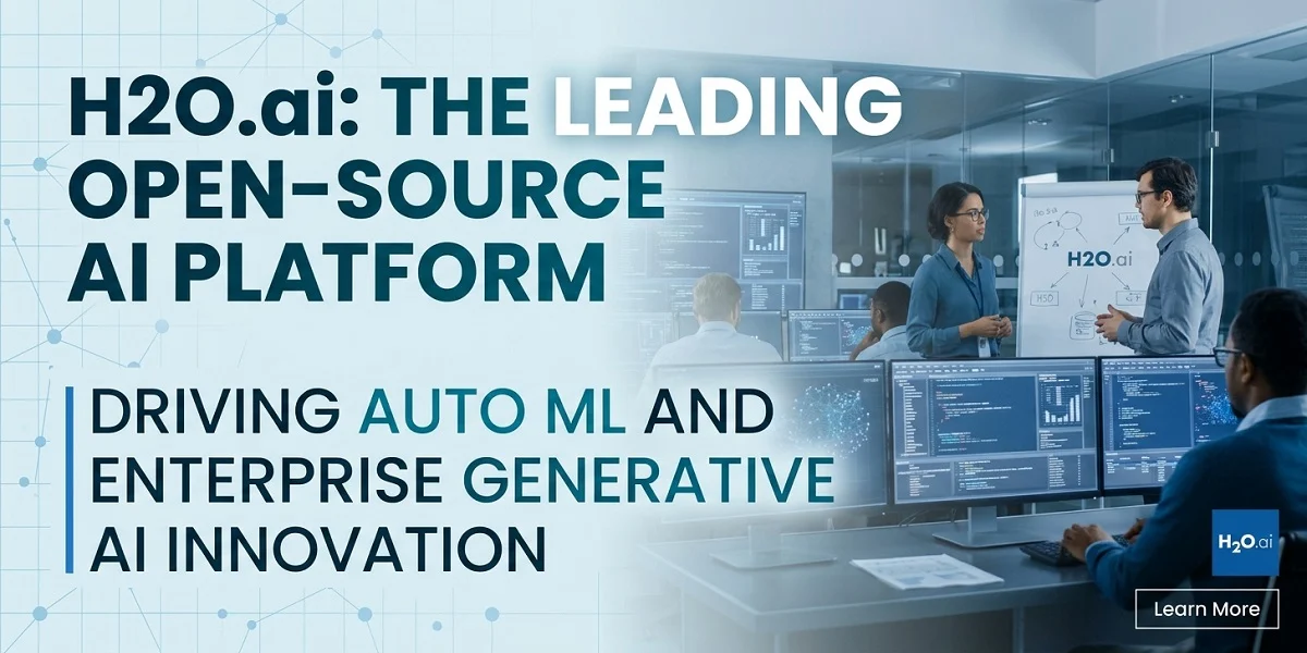 H2O.ai platform for open-source machine learning, automated machine learning (AutoML), and enterprise generative AI, presented in a modern enterprise technology design.